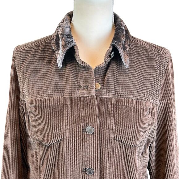 J.Jill Corduroy Jacket Petite Women Small  Brown Velvet Collar Cozy Button Coat - Picture 2 of 13